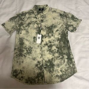 Men's Casual Tie-Dye Button Down Shirt - Green and Cream Cristiano Ronaldo MD
